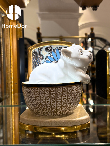 HomeDor Whimsical Tea Party Kitten Bookend