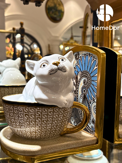 HomeDor Whimsical Tea Party Kitten Bookend