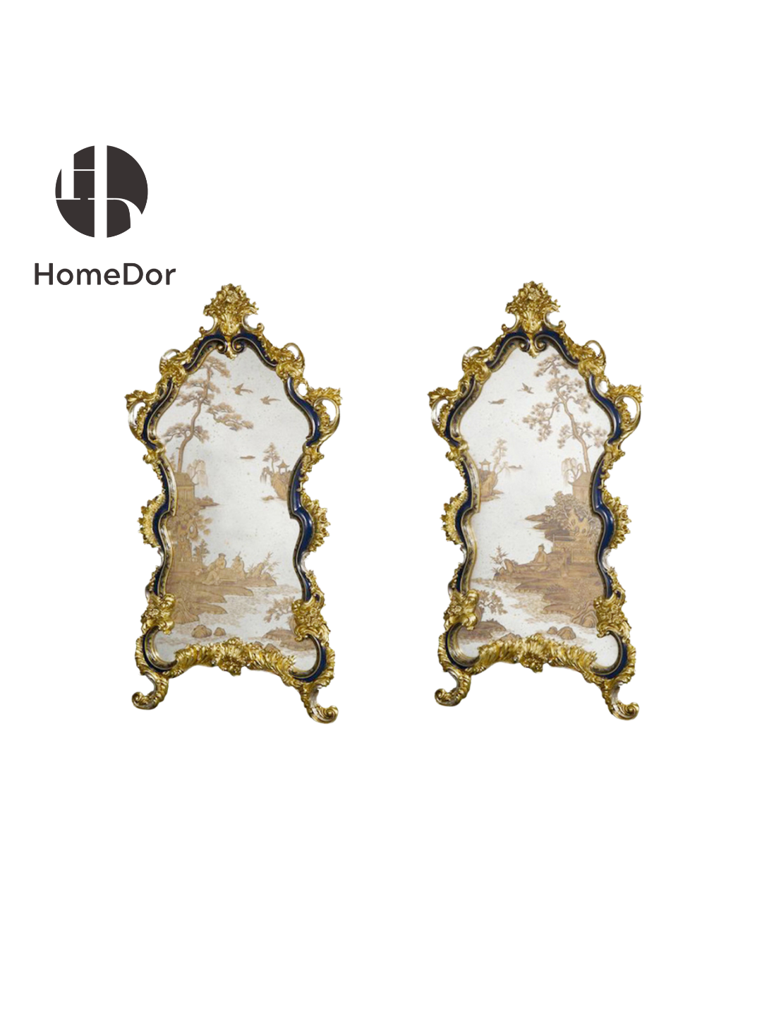 HomeDor × FH&Home | Luxury Chinoiserie Inspired Gold Frame Wall Decor/Mirror Set