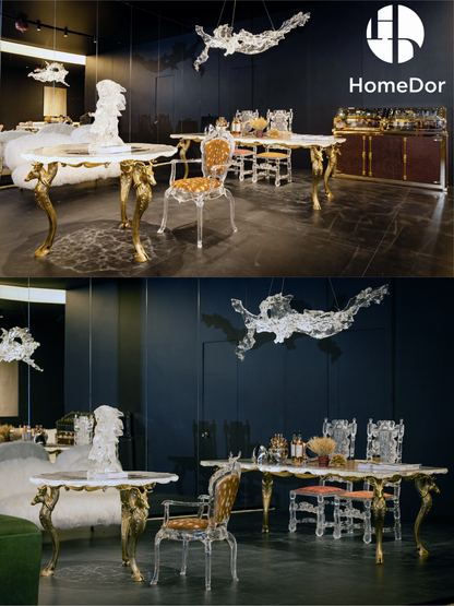 Luxury Bronze Deer Glacier Crystal Long Dining Table by Gordon Gu