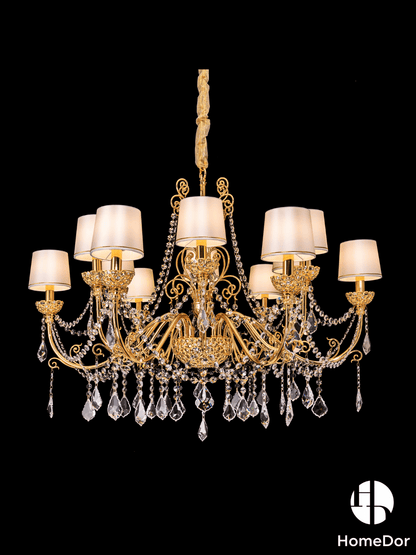 Juego de candelabros de latón de lujo estilo rococó de 24 quilates, lámpara de cristal para comedor.