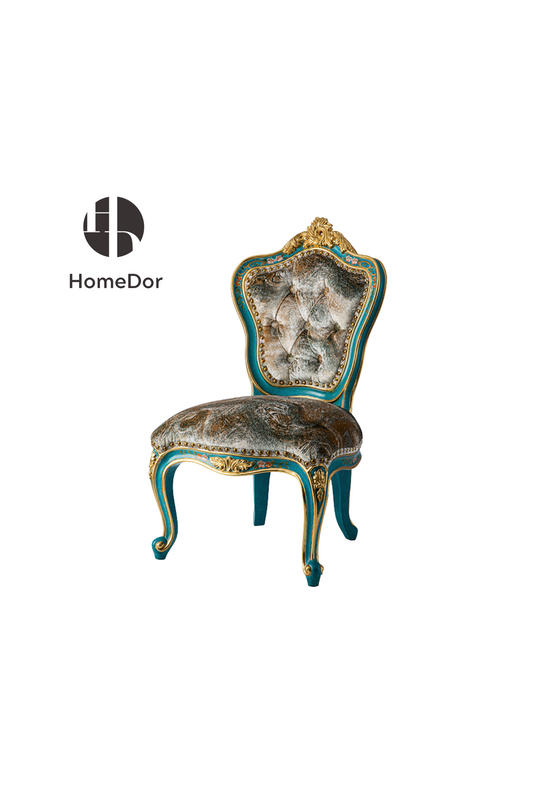 HomeDor French Rococo Style Tufted Accent Side Chair with Gold Carved Frame