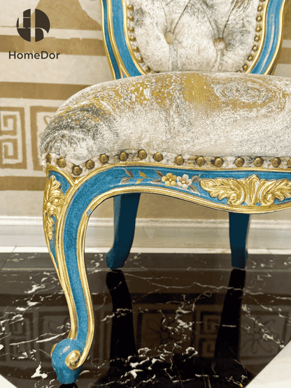 HomeDor French Rococo Style Tufted Accent Side Chair with Gold Carved Frame