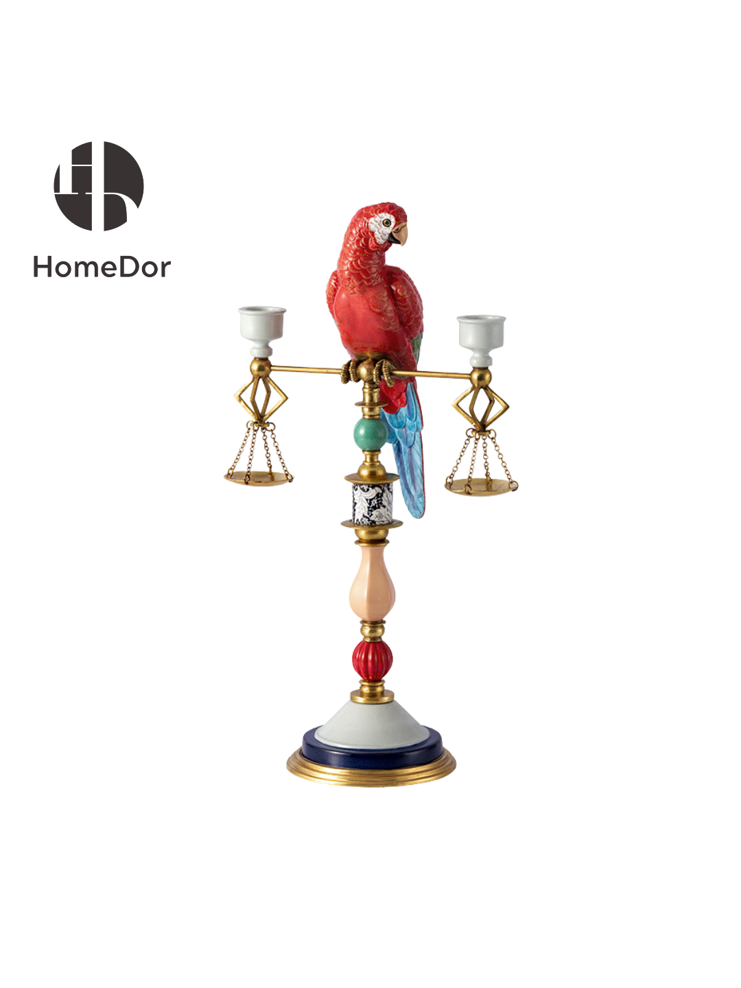 A vivid red parrot candlestick can be used in jewelry store and dressing table
