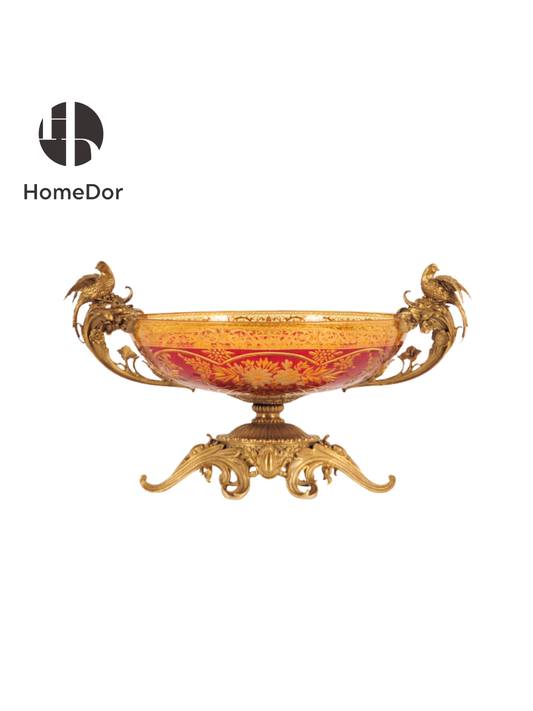 Baroque Copper-Cast Glass Engraved Tazza