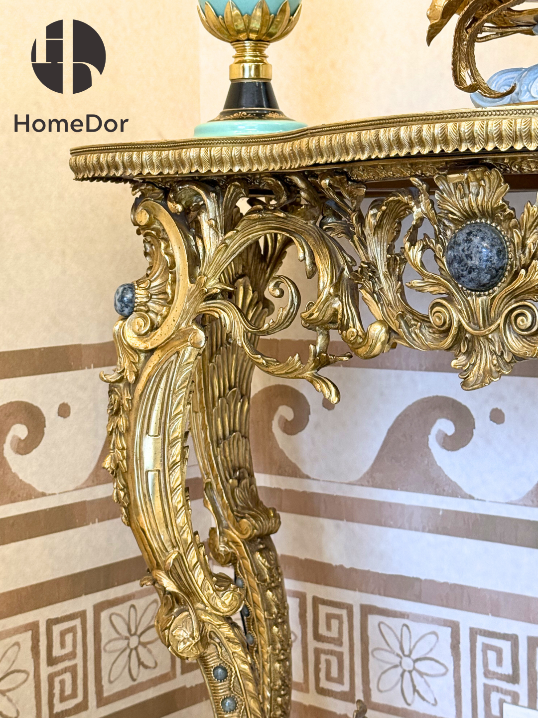 Golden brass baroque style console table