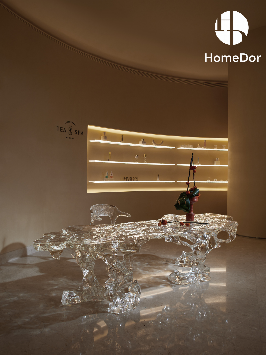 Luxury Ten Facets Elegance Artisan-Made Glacier Crystal Table by Gordon Gu