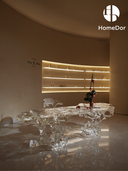 Luxury Ten Facets Elegance Artisan-Made Glacier Crystal Table by Gordon Gu