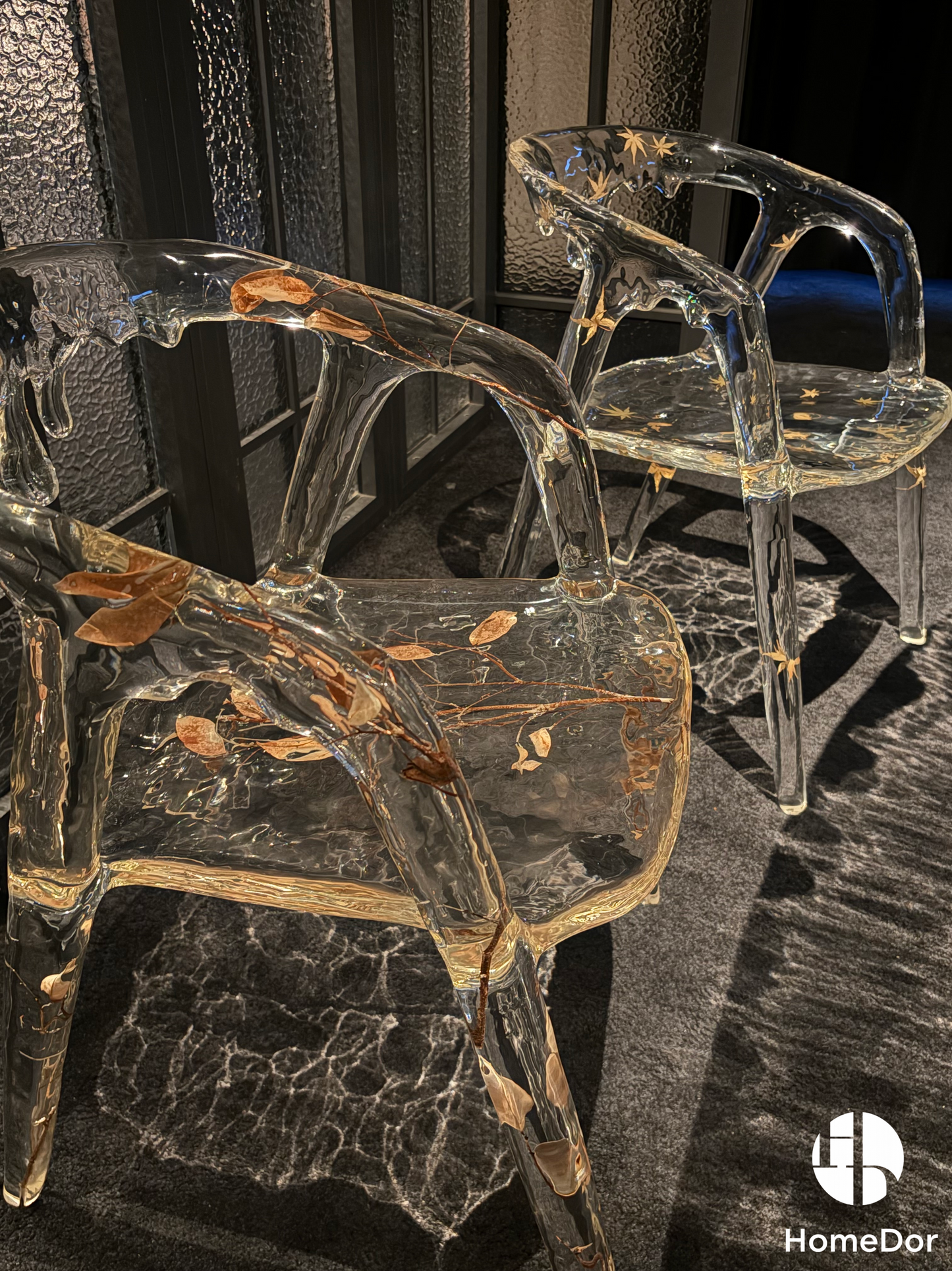Modern Art Design Dripping Water Maple Leaves Glacier Crystal Chair by Gordon Gu