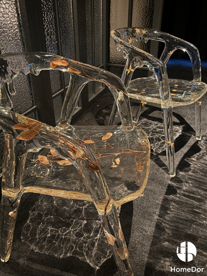 Modern Art Design Dripping Water Maple Leaves Glacier Crystal Chair by Gordon Gu
