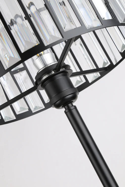 HomeDor Premium Modern Black Finish Round Crystal Table Lamp