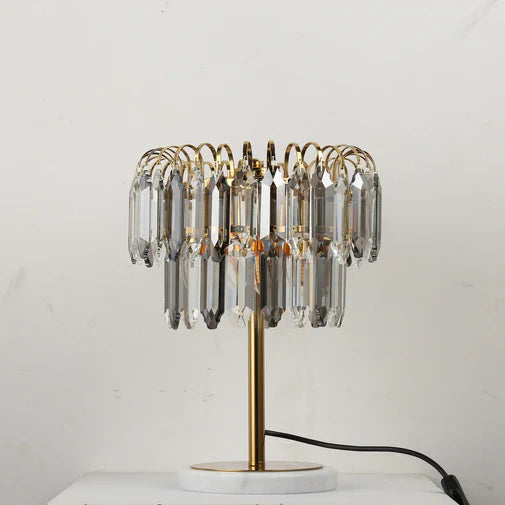 HomeDor Premium Modern Smoky Gray&Clear Crystal Table Lamp