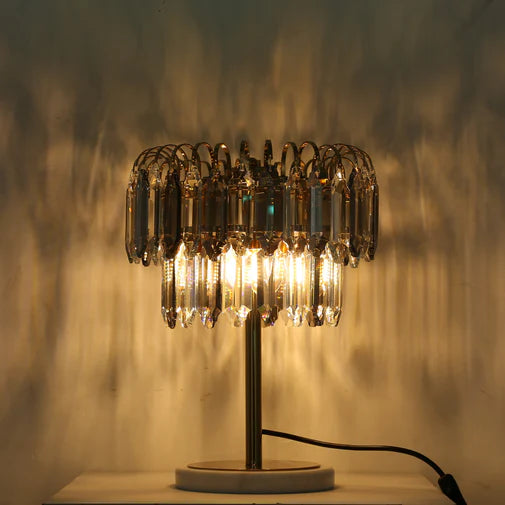 HomeDor Premium Modern Smoky Gray&Clear Crystal Table Lamp