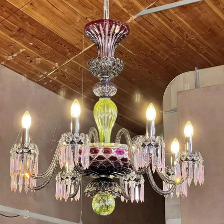HomeDor Premium Luxury Colorful Candle Crytal Chandelier