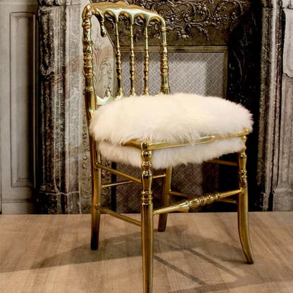 HomeDor Luxury Brass Furry Woolen Dining Chair/Dressing Chair