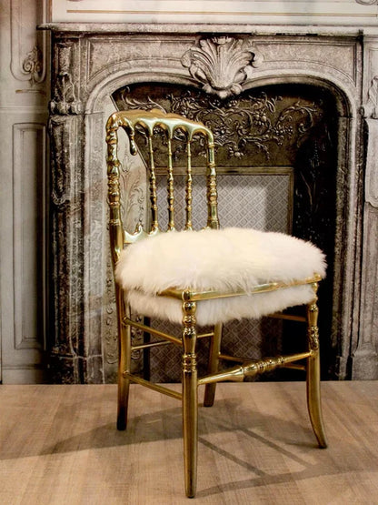 HomeDor Luxury Brass Furry Woolen Dining Chair/Dressing Chair