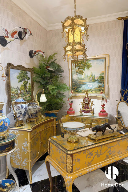 Imperial Yellow Chinoiserie Vanity Desk / Writing Desk