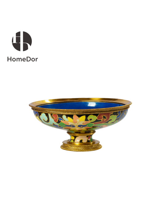 Imperial Cloisonné Enamel Decor Set with Floral Motifs & Gilt Brass Trim