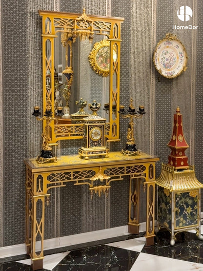 Imperial Yellow Chinoiserie Fretwork Console