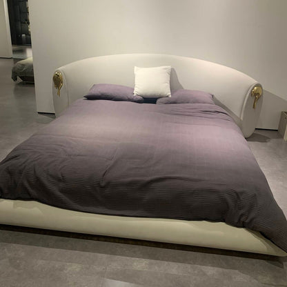HomeDor Modern Luxury White Fabric Copper Decoration Bed