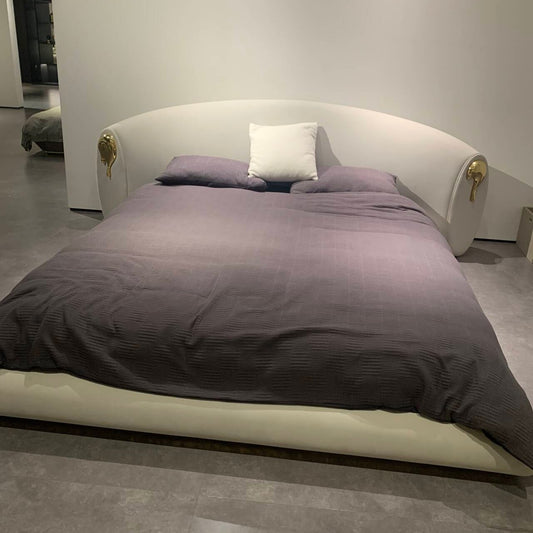 HomeDor Modern Luxury White Fabric Copper Decoration Bed