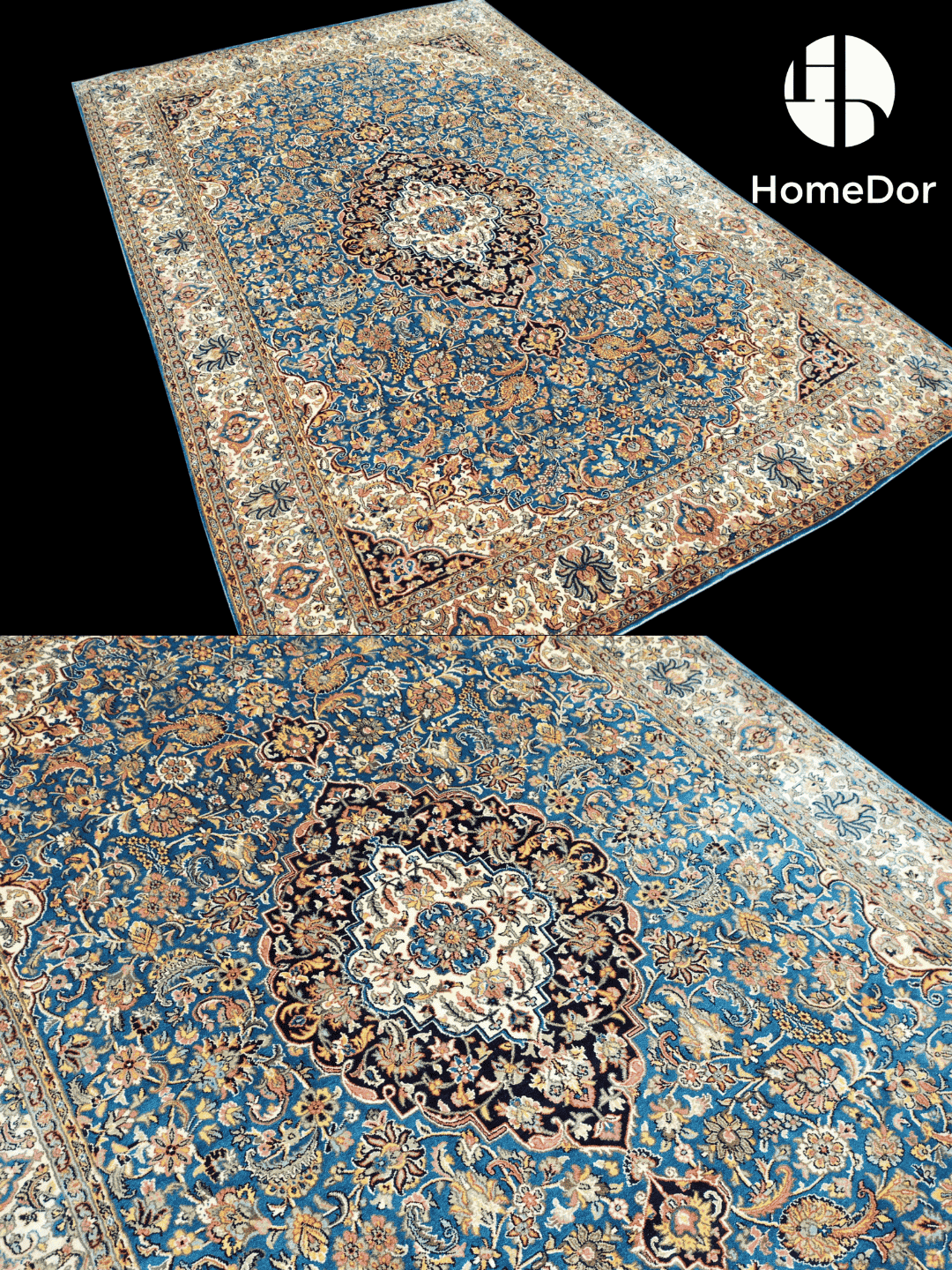 Kashmir Handmade Mulberry Silk Blue Rug 120cmX180cm2