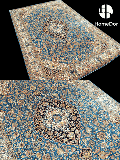 Kashmir Handmade Mulberry Silk Blue Rug 120cmX180cm2