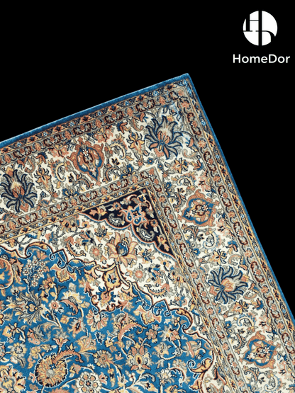 Kashmir Handmade Mulberry Silk Blue Rug 120cmX180cm3