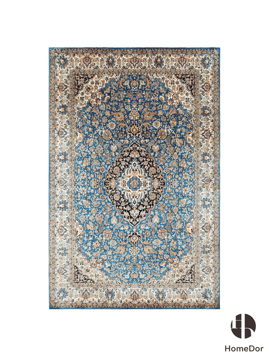 Kashmir Handmade Mulberry Silk Blue Rug 120cmX180cm