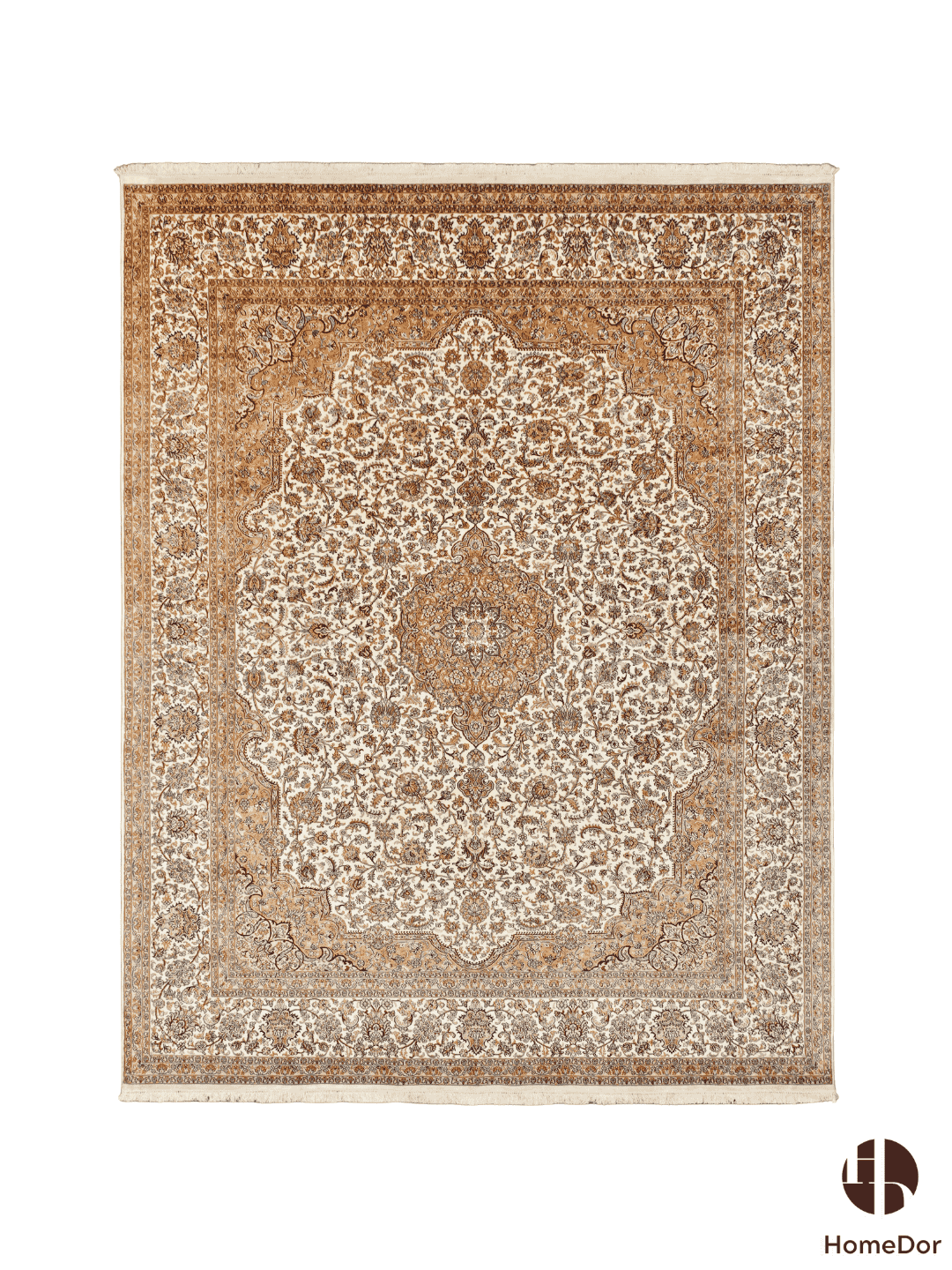Kashmir Handmade Mulberry Silk Brown Floral Medallion Rug