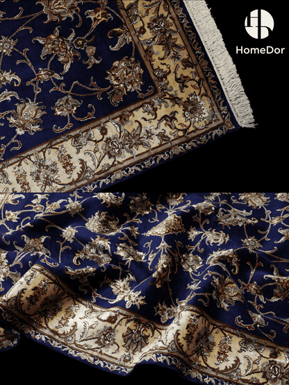 Kashmir Handmade Mulberry Silk Floral Navy Rug 122cm × 181cm2