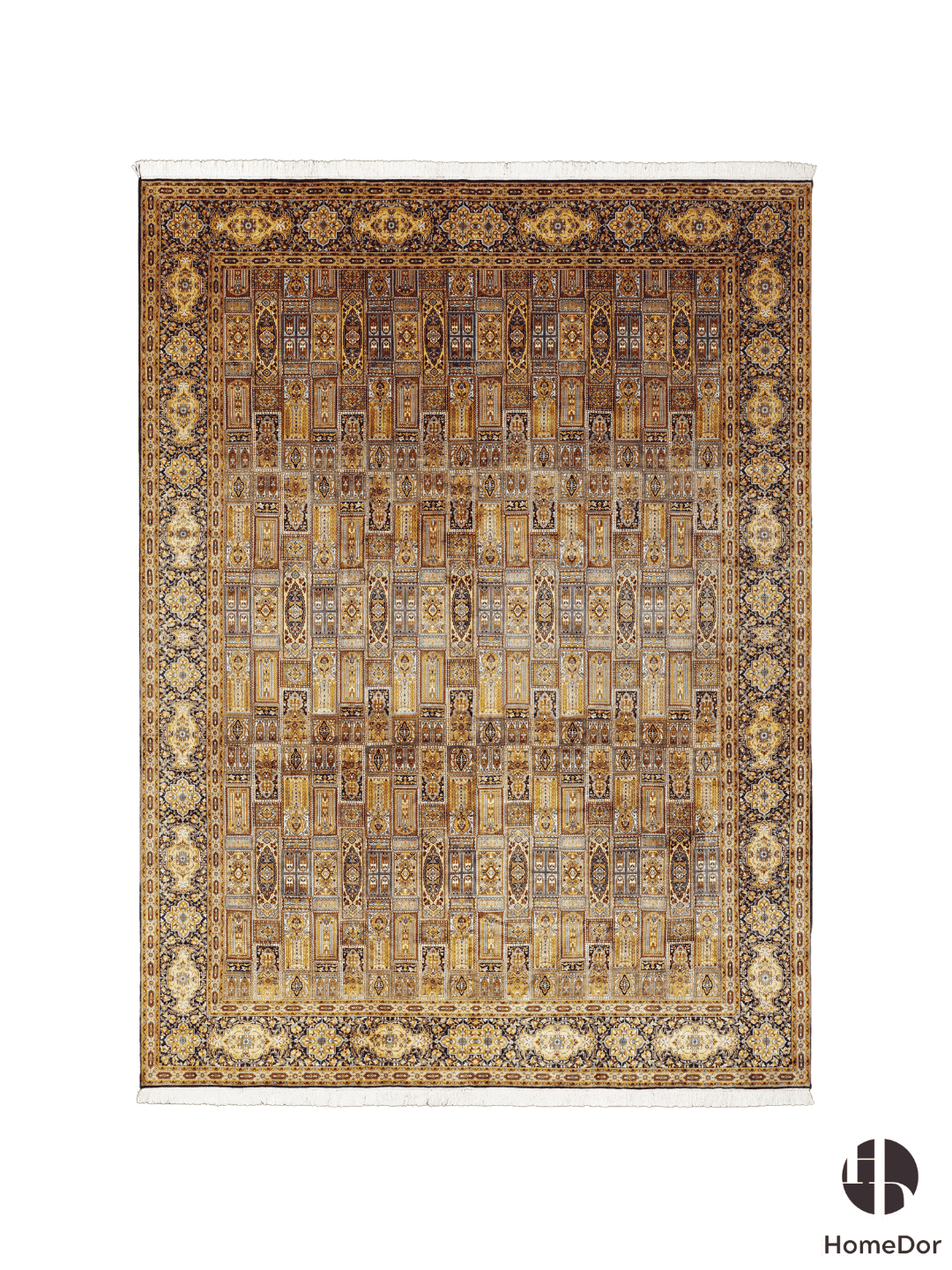 Kashmir Handmade Mulberry Silk Gold Intricate Pattern Rug  272cm × 363cm