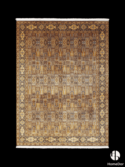 Kashmir Handmade Mulberry Silk Gold Intricate Pattern Rug  272cm × 363cm2