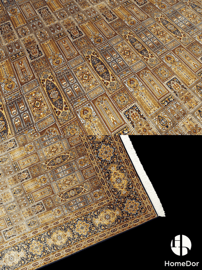 Kashmir Handmade Mulberry Silk Gold Intricate Pattern Rug  272cm × 363cm3