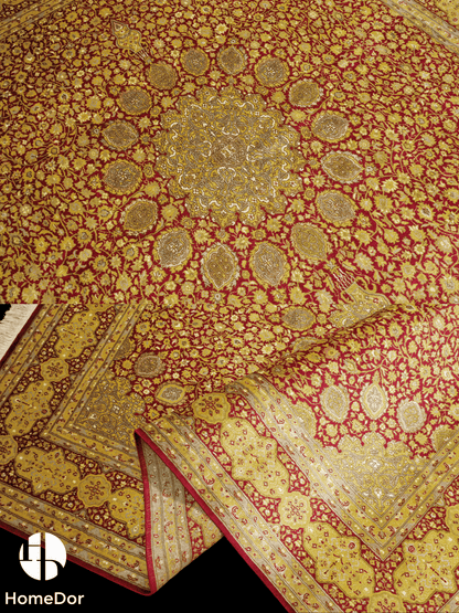 Kashmir Handmade Mulberry Silk Luxe Gold Floral Rug  178cm × 189cm3