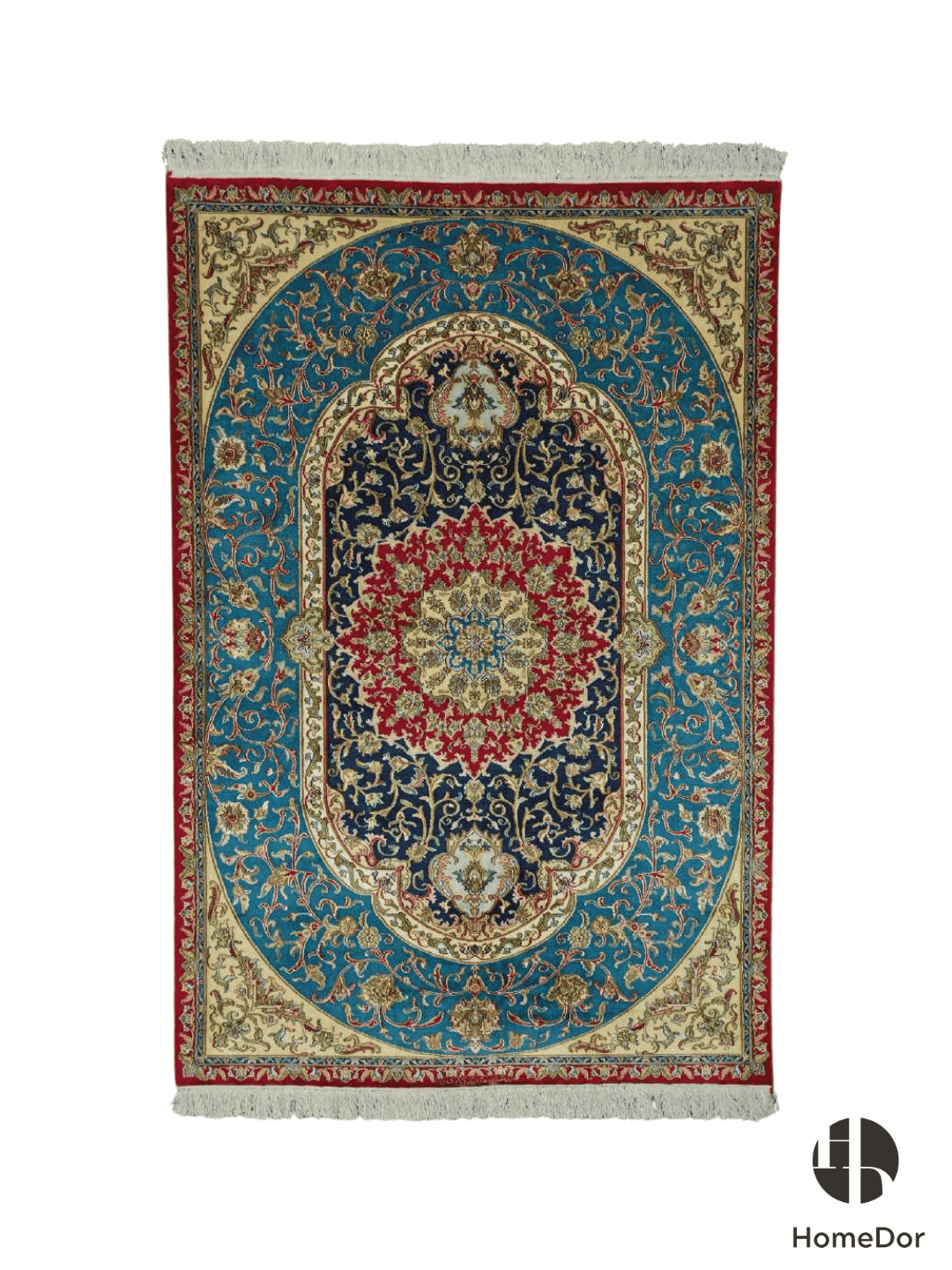 Kashmir Handmade Mulberry Silk Medallion Teal Rug 122cm x 181cm