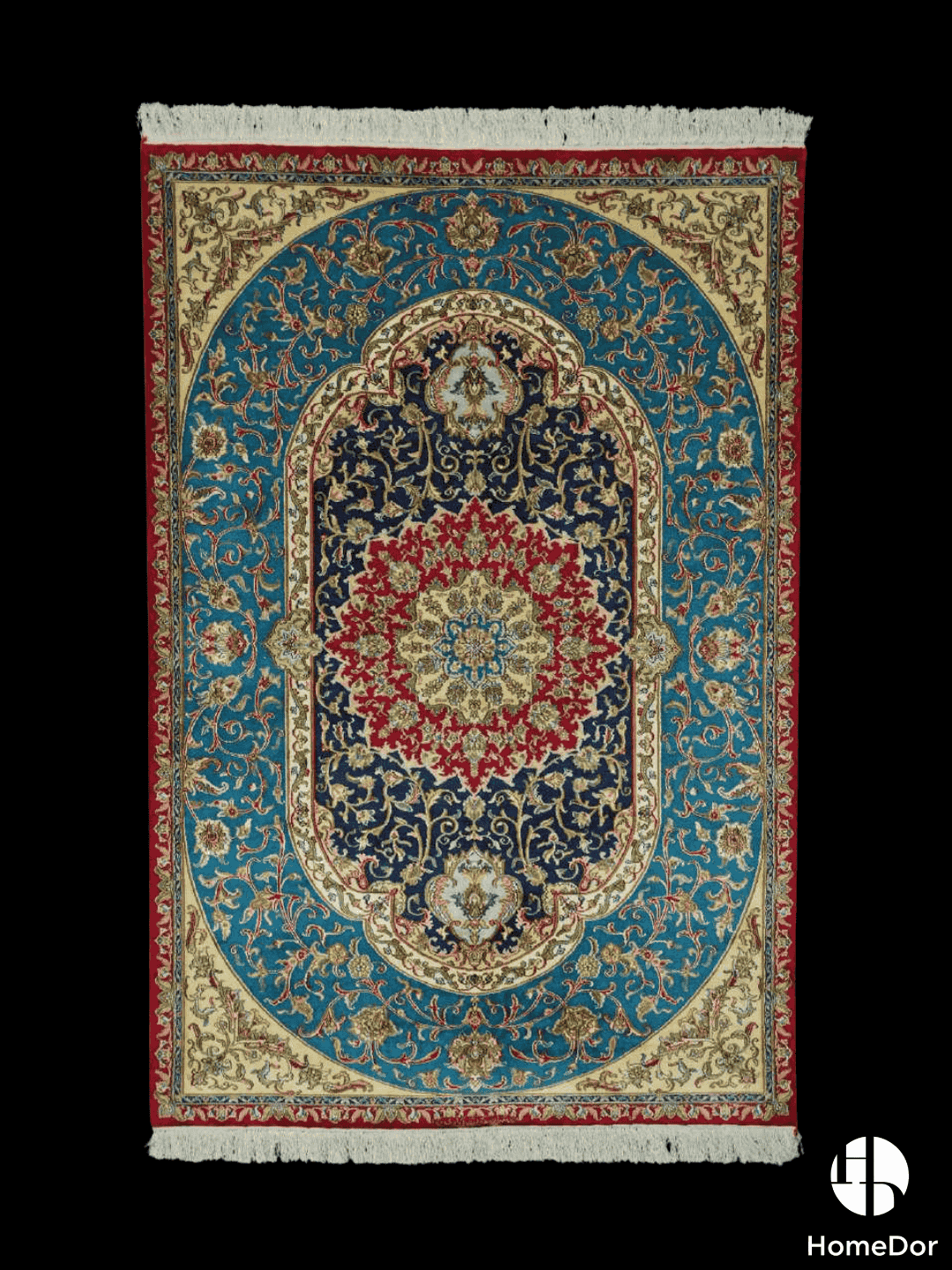Kashmir Handmade Mulberry Silk Medallion Teal Rug 122cm x 181cm1