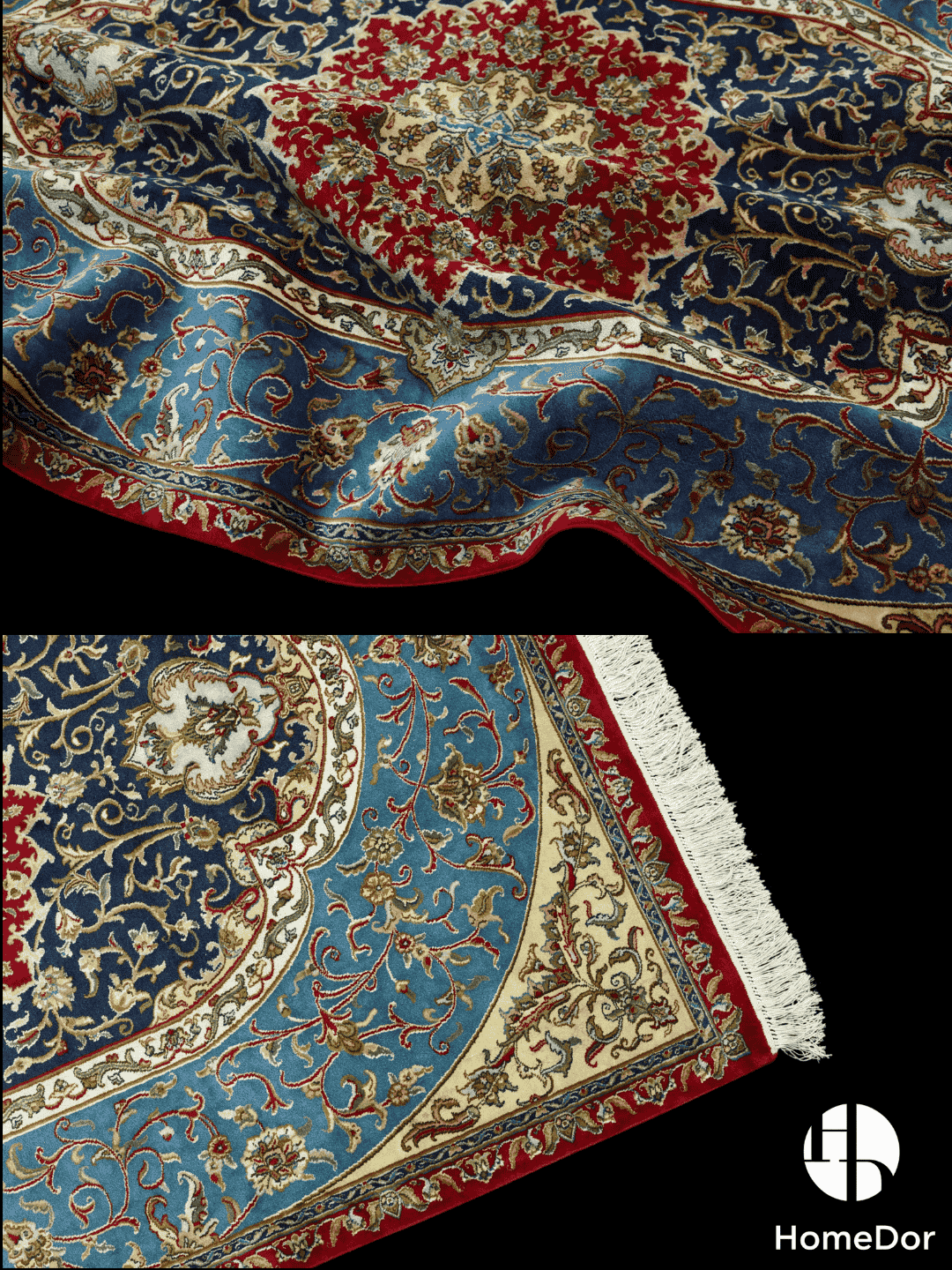 Kashmir Handmade Mulberry Silk Medallion Teal Rug 122cm x 181cm2