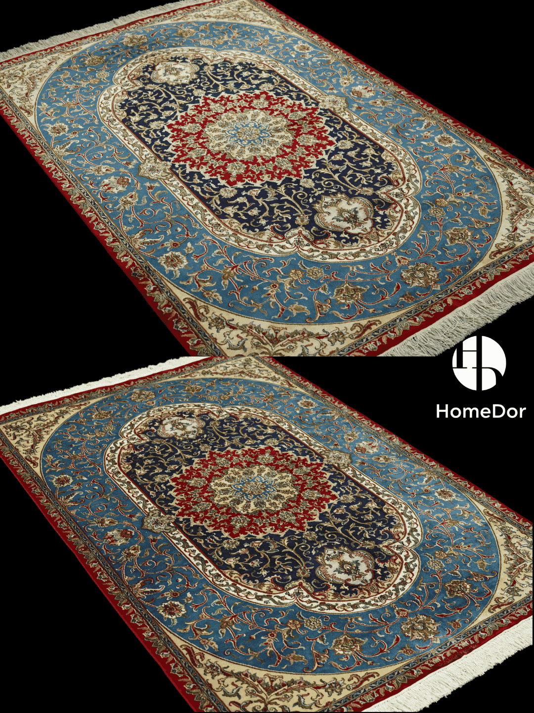 Kashmir Handmade Mulberry Silk Medallion Teal Rug 122cm x 181cm3