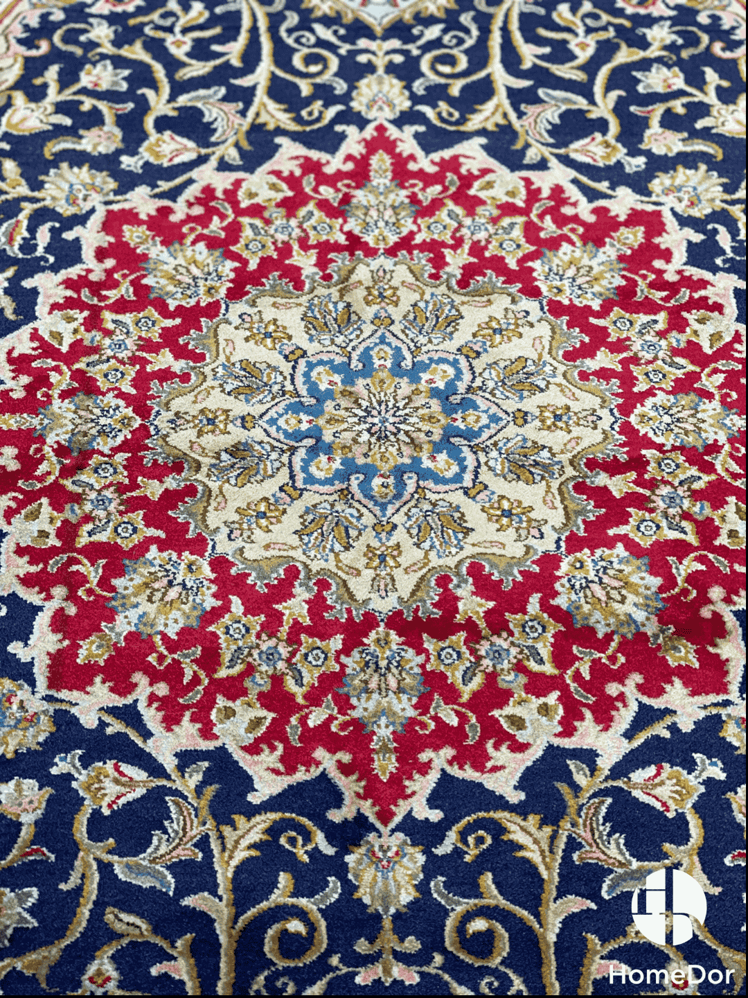 Kashmir Handmade Mulberry Silk Medallion Teal Rug 122cm x 181cm5