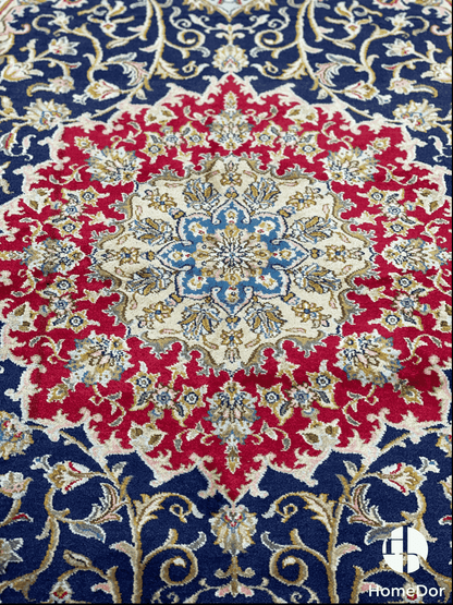 Kashmir Handmade Mulberry Silk Medallion Teal Rug 122cm x 181cm5