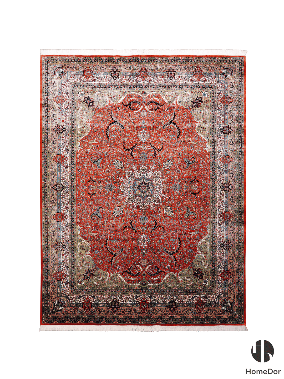Kashmir Handmade Mulberry Silk Red Central Medallion Rug  274cm × 372cm
