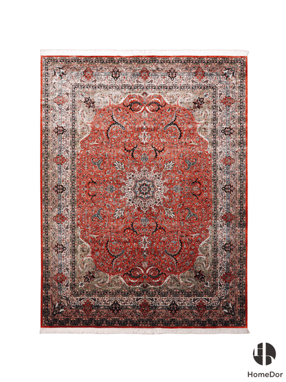 Kashmir Handmade Mulberry Silk Red Central Medallion Rug  274cm × 372cm