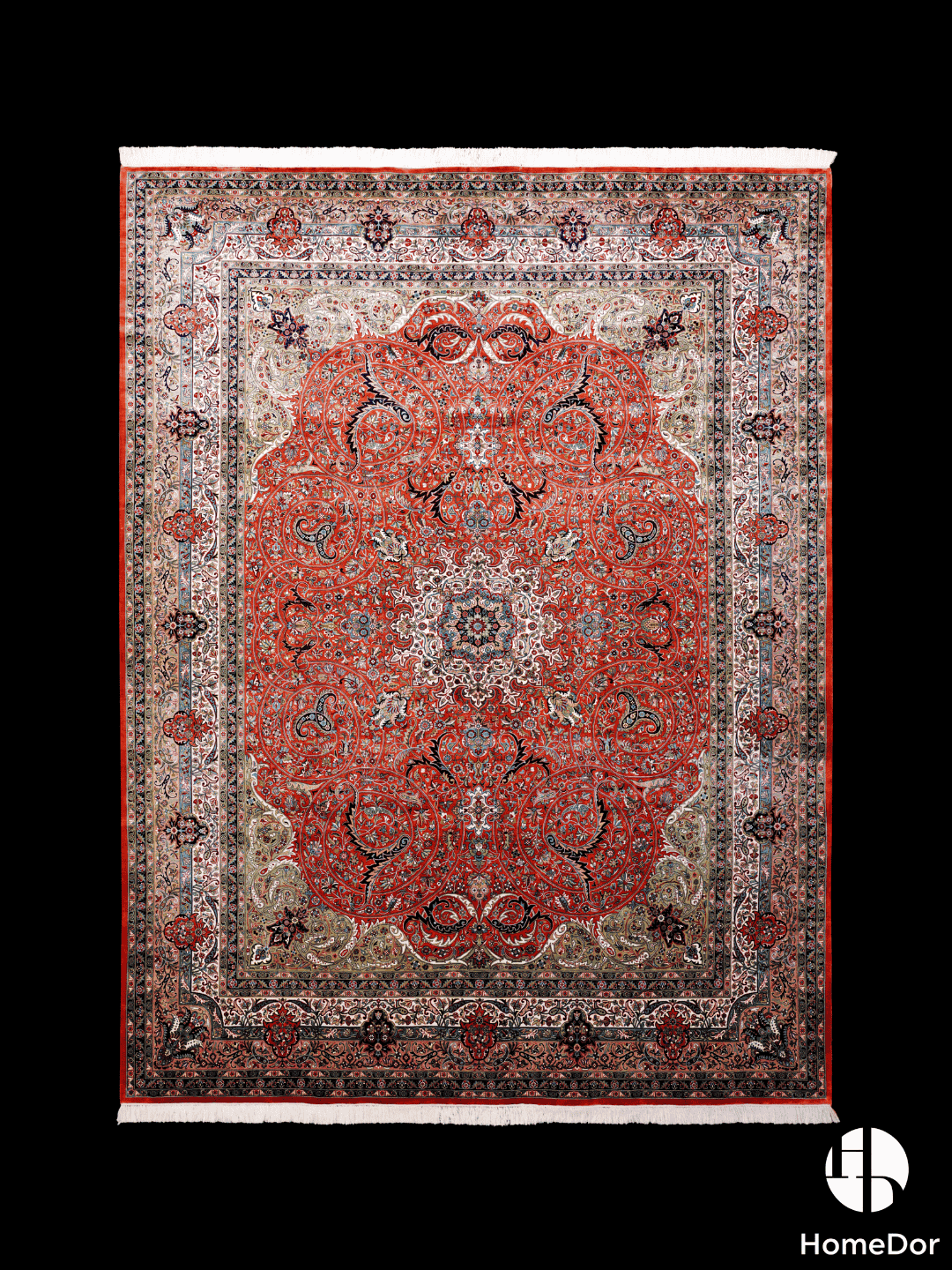 Kashmir Handmade Mulberry Silk Red Central Medallion Rug  274cm × 372cm1
