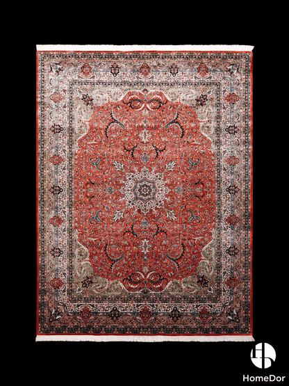 Kashmir Handmade Mulberry Silk Red Central Medallion Rug  274cm × 372cm1
