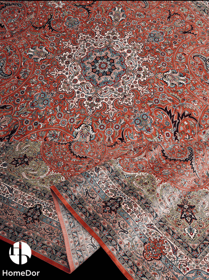 Kashmir Handmade Mulberry Silk Red Central Medallion Rug  274cm × 372cm2