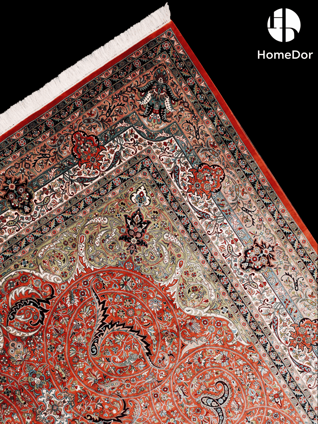 Kashmir Handmade Mulberry Silk Red Central Medallion Rug  274cm × 372cm3