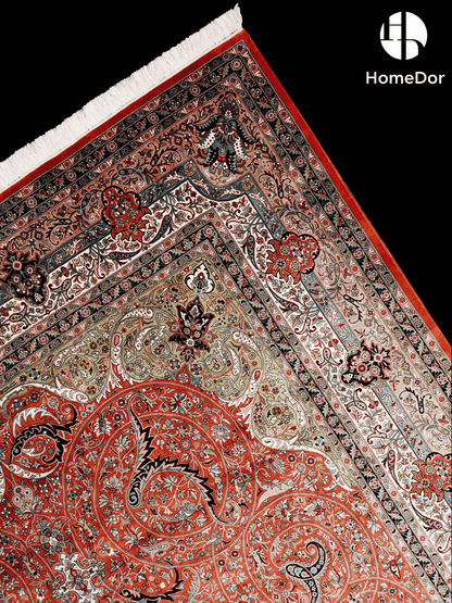 Kashmir Handmade Mulberry Silk Red Central Medallion Rug  274cm × 372cm3