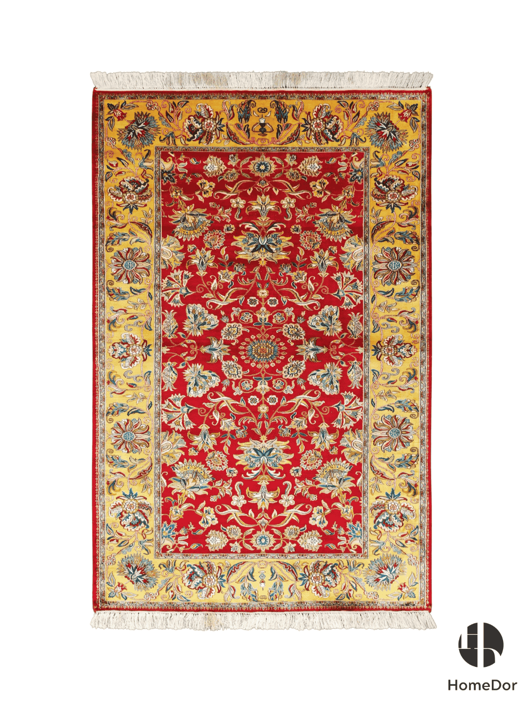 Kashmir Handmade Mulberry Silk Red Floral Rug 120cm × 180cm