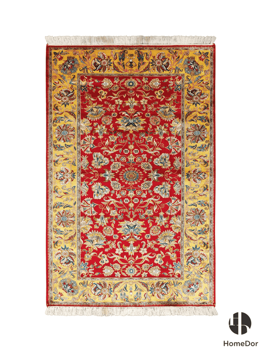 Kashmir Handmade Mulberry Silk Red Floral Rug 120cm × 180cm